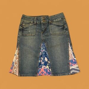 Upcycled Denim Skirt with Floral Inserts